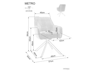 SCAUN PIVOTANT METRO, BEJ DESCHIS 24/NEGRU MAT, TAPITERIE DIN STOFA BJORN SI PICIOARE DIN METAL, STIL MODERN - Img 4