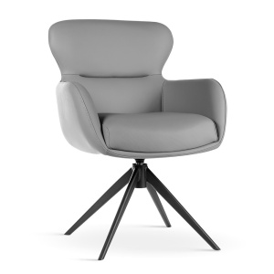 SCAUN ROTATIV HEATHER GRI/NEGRU, TAPITERIE DIN PIELE ECOLOGICA, SPUMA, ARCURI SI METAL, STIL MODERN