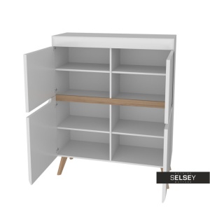 SERVANTA ELEGANTA LIVING CU 4 USI DIN PLACI LAMINATE SI MDF IN DESIGN SCANDINAV DE CULOARE ALBA - Img 5