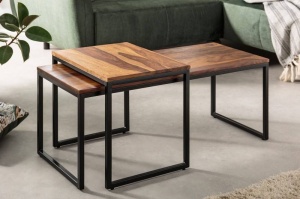 SET 2 MASUTE DE CAFEA, ELEMENTS, CADRUL DIN METAL SI LEMN MASIV, DESIGN INDUSTRIAL