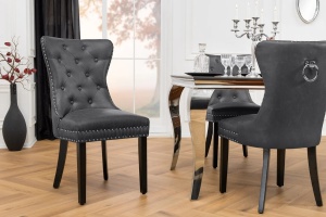 SET 2 SCAUNE, CASTLE CU MANER, DIN PIELE ECO DE CULOARE NEAGRA SI LEMN, ARTIM GROUP SELECTION