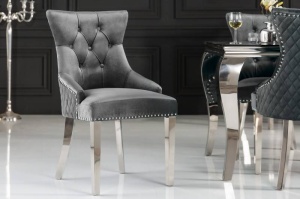 SET 2 SCAUNE DE LUX, CASTLE, DIN CATIFEA GRI SI METAL INOXIDABIL, DESIGN BAROC, ARTIM GROUP