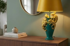 SET 2 VEIOZE, CHAMELEON 55CM, REALIZAT DIN POLIRASINA SI BUMBAC, CULOARE VERDE/AURIU, REALIZAT MANUAL, ARTIM GROUP SELECTION