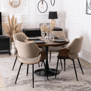 SET 4 SCAUNE, ARTIM MEBLE, REALIZAT DIN MATERIAL CATIFEA BEJ SI FURNIR/METAL, STIL MODERN - Img 2