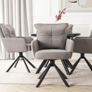 SET 4 SCAUNE, ARTIM MEBLE, REALIZAT DIN MATERIAL CATIFEA RAIAT GRI SI METAL, STIL MODERN - Img 2