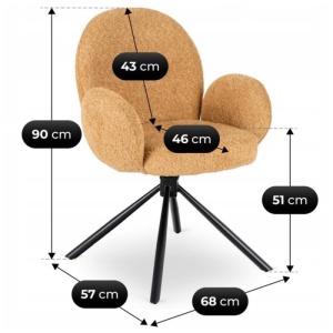 SET 4 SCAUNE ROTATIVE, ARTIM MEBLE, REALIZAT DIN MATERIAL BOUCLE GALBEN MUSTAR SI METAL, STIL MODERN - Img 8