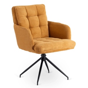 SET 4 SCAUNE ROTATIVE, ARTIM MEBLE, REALIZAT DIN MATERIAL CATIFEA RAIAT GALBEN MUSTAR SI METAL, STIL MODERN - Img 5