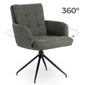 SET 4 SCAUNE ROTATIVE, ARTIM MEBLE, REALIZAT DIN MATERIAL CATIFEA RAIAT VERDE SI METAL, STIL MODERN - Img 11