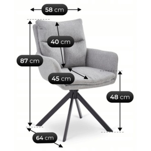 SET 4 SCAUNE ROTATIVE, ARTIM MEBLE, REALIZAT DIN MATERIAL TEXTIL GRI SI METAL, STIL MODERN - Img 7