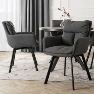 SET 4 SCAUNE ROTATIVE, ARTIM MEBLE, REALIZAT DIN MATERIAL TEXTIL GRI INCHIS SI CADRUL DIN METAL, STIL MODERN