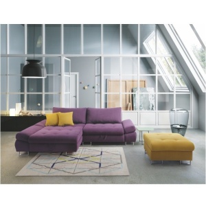SET CANAPEA GRES, MODEL STANGA, VIOLET/MUSTAR, DIN TESATURA/TEXTIL, EXTENSIBILA, SPATIU DEPOZITARE, STIL MODERN, TK - Img 1