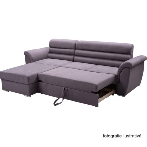 SET DE CANAPEA FABO, GRI DESCHIS, MODEL STANGA, DIN TESATURA WOOLLY, TAPITAT, EXTENSIBIL, STIL MODERN, TK - Img 3