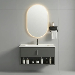Set mobilier de baie cu lavoar, Toledo 80cm Gri, JUST IN