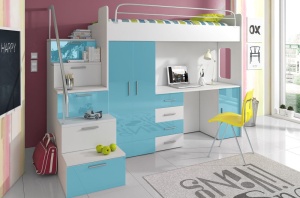 SISTEM MODULAR PENTRU CAMERA COPII ALB/TURCOAZ RAJ4 KM DESIGN MODERN
