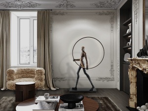 STATUETA DECORATIVA CAMINANTE, 150 CM, NEGRU MAT, DIN FIBRA DE STICLA SI RASINA, STIL MODERN