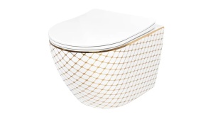 VAS DE TOALETA, REA CARLOS FLAT DIAMOND, ALB/AURIU, DESIGN MODERN, CALITATE SUPERIOARA, REA