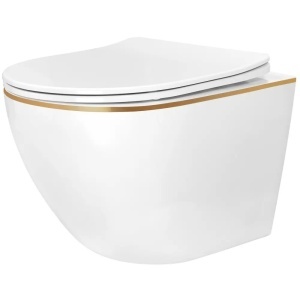 VAS WC SUSPENDABIL REA, CARLO MINI TORNADO NF, GOLD EDGE, ALB/AURIU, CALITATE SUPERIOARA