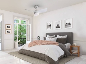 VENTILATOR TROPIC, CU TELECOMANDA, 31,5 CM, ALB MAT/OPAL, DIN METAL SI ACRIL, STIL MODERN