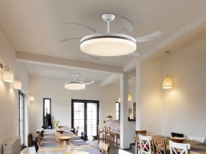 VENTILATOR VENTO, CU TELECOMANDA, 55 CM, ALB MAT/BRONZ/TRANSPARENT, DIN METAL SI ACRIL, STIL MODERN