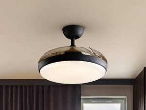 VENTILATOR VENTURI, CU TELECOMANDA, 40/52 CM, NEGRU MAT/OPAL/FUMURIU, DIN METAL SI ACRIL, STIL MODERN - Img 3