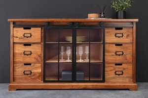 VITRINA LIVING, HERITAGE 150CM, LEMN DE SALCAM, METAL SI STICLA, CULOARE NATUR/MARO, ARTIM GROUP SELECTION