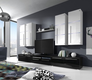 ANSAMBLU TV CU LEDURI BARI KM ALB/NEGRU DESIGN MODERN - Img 1