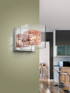 APLICA LIOS, 13 CM, CROM/CUPRU/TRANSPARENT, DIN METAL SI STICLA, STIL MODERN