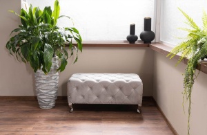 BANCHETA HESTIA, 100 CM, GRI DESCHIS 03/CROM, TAPITERIE DIN CATIFEA SI CADRU DIN METAL, STIL MODERN - Img 1