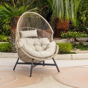 BESTSELLER! FOTOLIU DE GRADINA SAU TERASA, DIN POLIRATAN SI STRUCTURA DE METAL, CULOARE BEJ/NEGRU