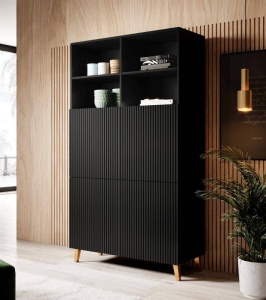 BIBLIOTECA LIVING, CAMA-PAFOS-REGAL-CZ/CZ 176CM, NEGRU MAT, PLACI LAMINATE SI MDF, DESIGN MODERN - Img 6