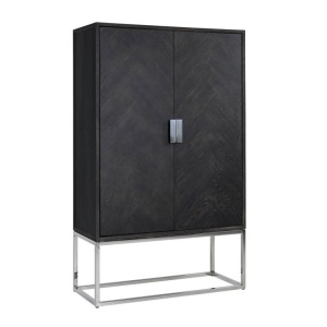 BUFET/DULAP BLACKBONE, 175 CM, NEGRU/CROM, DIN FURNIR DE STEJAR SI METAL, STIL MODERN, B2
