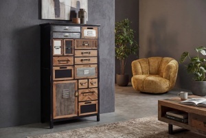 BUFET LIVING DEOSEBIT, SECRETS 150CM, REALIZAT DIN LEMN DE PIN SI METAL, CULOARE MARO ANTICHIZAT/NATUR, ARTIM GROUP