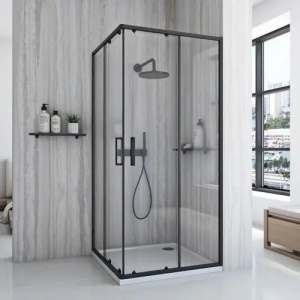 CABINA DE DUS CITY 80X80, NEAGRA, CU CADITA SAVOY ALBA, CALITATE SUPERIOARA