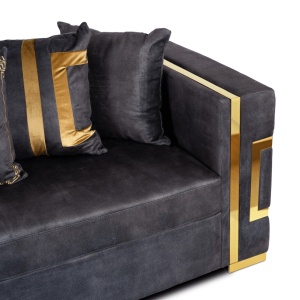 CANAPEA DEOSEBITA 2 LOCURI, ARTIM MEBLE, MATERIAL TEXTIL( CATIFEA) SI SUPORT METALIC, CULOARE NEGRU/AURIU, STIL MODERN - Img 4