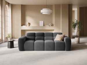 CANAPEA LISA, 3 LOCURI, 216 CM, GRI INCHIS, TAPITERIE DIN CATIFEA, DESIGN DEOSEBIT