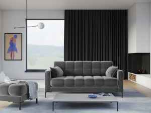 CANAPEA MAMAIA, 3 LOCURI, 177 CM, GRI DESCHIS 13/NEGRU, TAPITERIE DIN CATIFEA, DESIGN DEOSEBIT