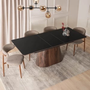 CEL MAI MIC PRET!!!MASA EXTENSIBILA 160-200CM, ARTIM MEBLE, REALIZATA DIN METAL, LEMN SI CERAMICA, CULOARE MARMURA NEGRU/NUC, STIL MODERN - Img 3