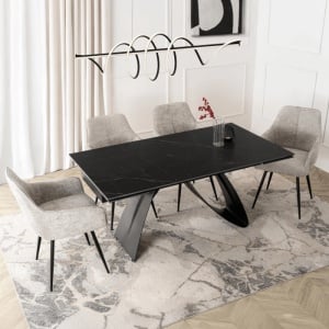 CEL MAI MIC PRET!!!MASA EXTENSIBILA 160-220CM, ARTIM MEBLE, REALIZATA DIN METAL SI CERAMICA, CULOARE MARMURA NEAGRA/NEGRU, STIL MODERN - Img 2