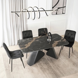 CEL MAI MIC PRET!!!MASA EXTENSIBILA 160-240CM, ARTIM MEBLE, REALIZATA DIN METAL SI CERAMICA, CULOARE MARMURA NEAGRA/NEGRU, STIL MODERN - Img 2