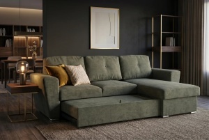 COLTAR CU SPATIU DE DEPOZITARE, APARTMENT 245CM, 3 LOCURI, REALIZAT DIN MATERIAL TEXTIL, DE CULOARE VERDE, ARTIM GROUP