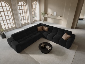 COLTAR LISA, 6 LOCURI, 310 CM, NEGRU, TAPITERIE DIN CATIFEA, DESIGN DEOSEBIT