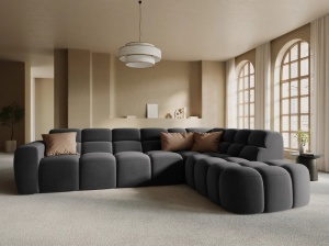 COLTAR LISA, DREAPTA, 5 LOCURI, 293 CM, GRI INCHIS, TAPITERIE DIN CATIFEA, DESIGN DEOSEBIT