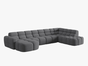COLTAR LISA, DREAPTA, 7 LOCURI, 387 CM, GRI 89, TAPITERIE DIN STOFA, DESIGN DEOSEBIT