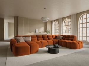 COLTAR LISA, DREAPTA, 7 LOCURI, 387 CM, SCORTISOARA, TAPITERIE DIN CATIFEA, DESIGN DEOSEBIT