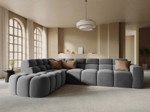 COLTAR LISA, STANGA, 5 LOCURI, 293 CM, GRI DESCHIS, TAPITERIE DIN CATIFEA, DESIGN DEOSEBIT