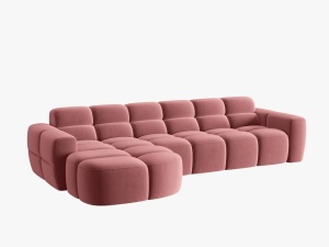 COLTAR LISA, STANGA, 5 LOCURI, 310 CM, ROZ, TAPITERIE DIN CATIFEA, DESIGN DEOSEBIT - Img 2