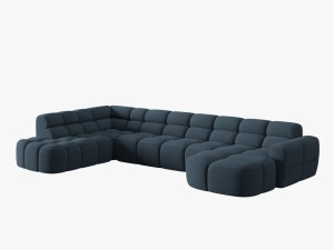 COLTAR LISA, STANGA, 7 LOCURI, 387 CM, ALBASTRU INCHIS 77, TAPITERIE DIN STOFA, DESIGN DEOSEBIT