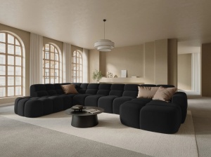 COLTAR LISA, STANGA, 7 LOCURI, 387 CM, NEGRU, TAPITERIE DIN CATIFEA, DESIGN DEOSEBIT