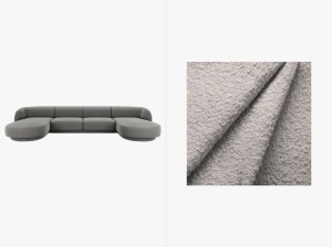COLTAR MILEY, CU 5 LOCURI, GRI DESCHIS, CU TAPITERIE DIN TEXTIL BOUCLE BALOO, MICADONI