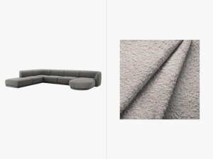 COLTAR MILEY, CU 6 LOCURI, PE STANGA, GRI DESCHIS, CU TAPITERIE DIN TEXTIL BOUCLE BALOO, MICADONI